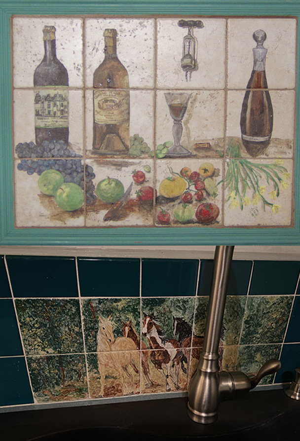 more kitchen backsplashes - horses running and wines