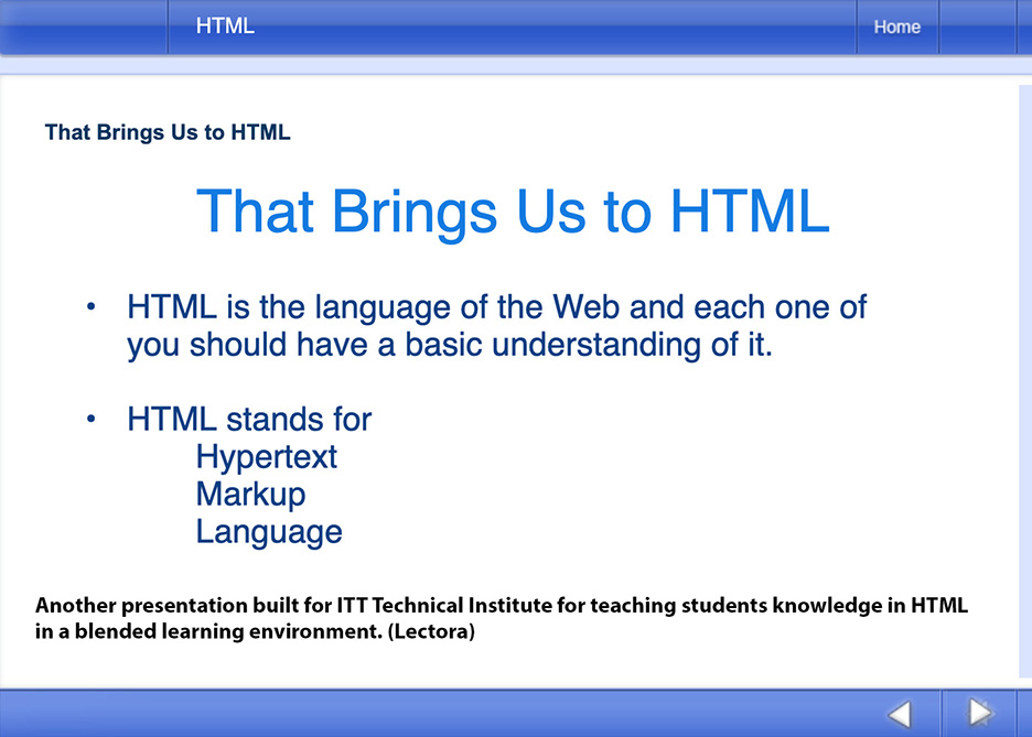 HTML Presentation at ITT Technical Institute Lectora