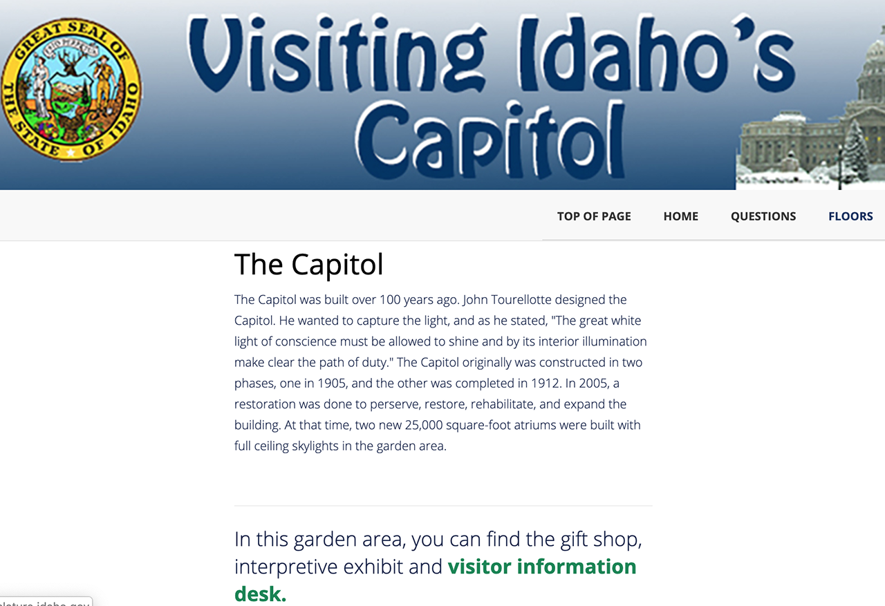 Visiting Idaho State Capitol Website